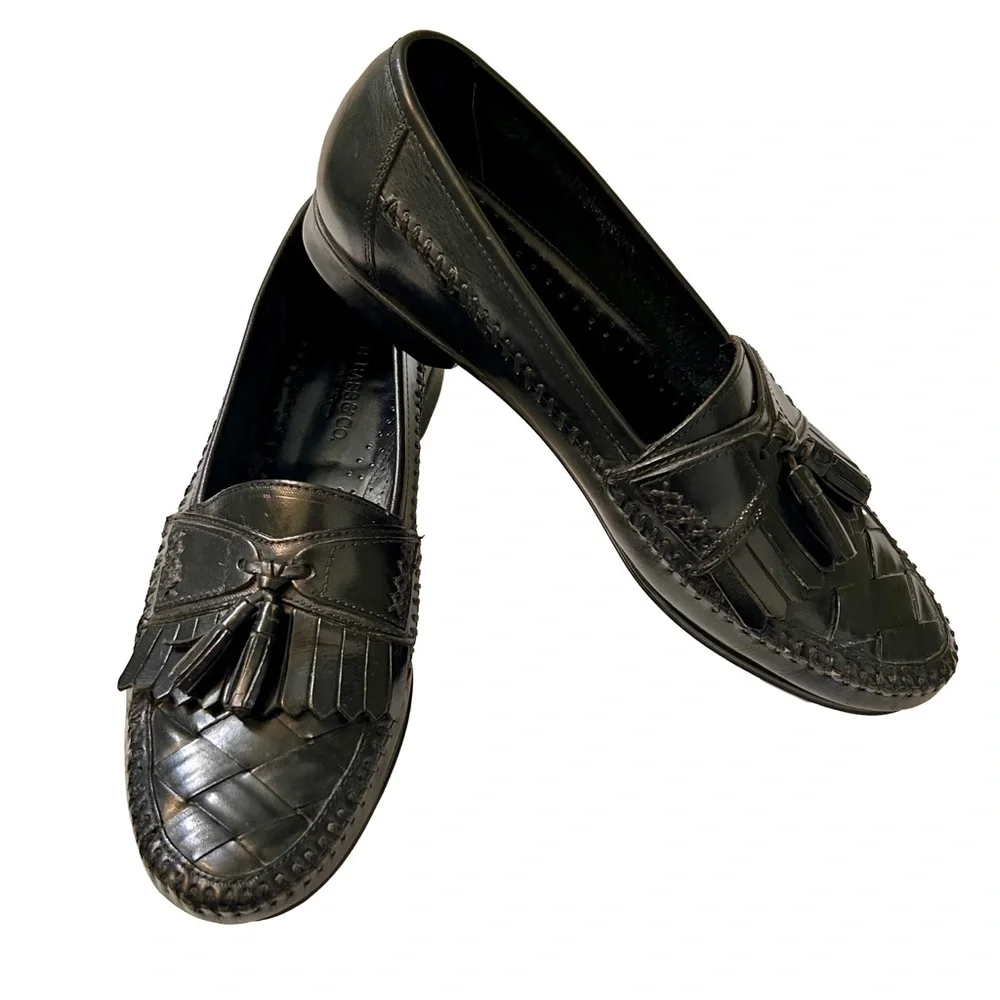 G.H. Bass & Co Black Leather Kilted Tassel Weave Loafer Shoes Mens 10.5M